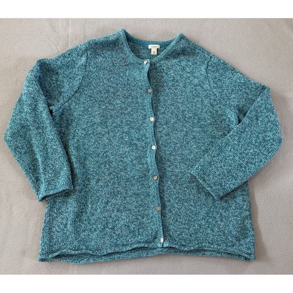 L.L. Bean Sweaters - L.L.Bean Button Front Cardigan 100% cotton knit Teal Marled Womens 3XL